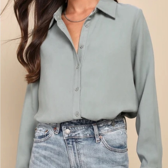 Lulus Tops - Elegant Women's Sage Button-Up Blouse